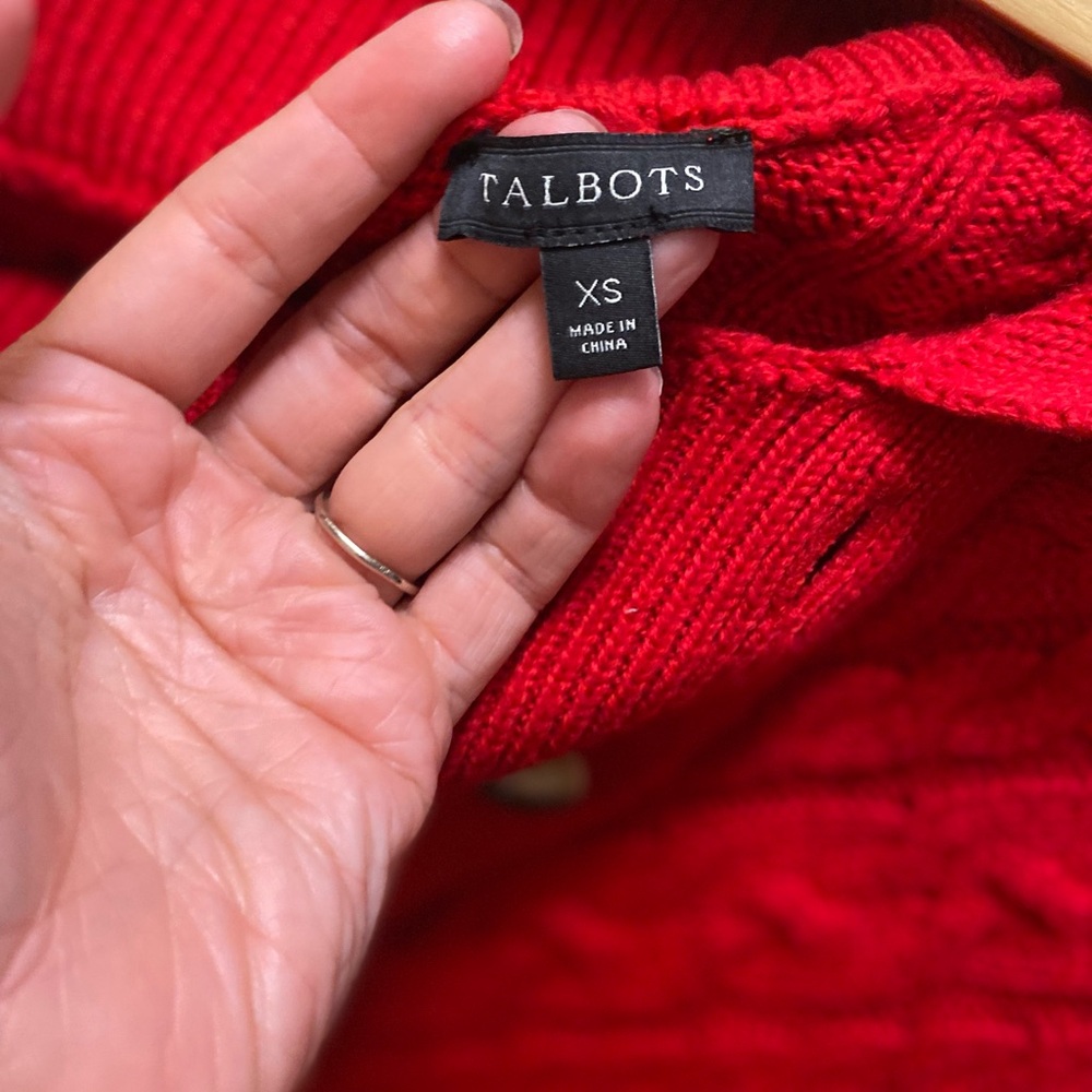 Talbots Split Neck Cable Knit Red Poncho Size Xs - image 5